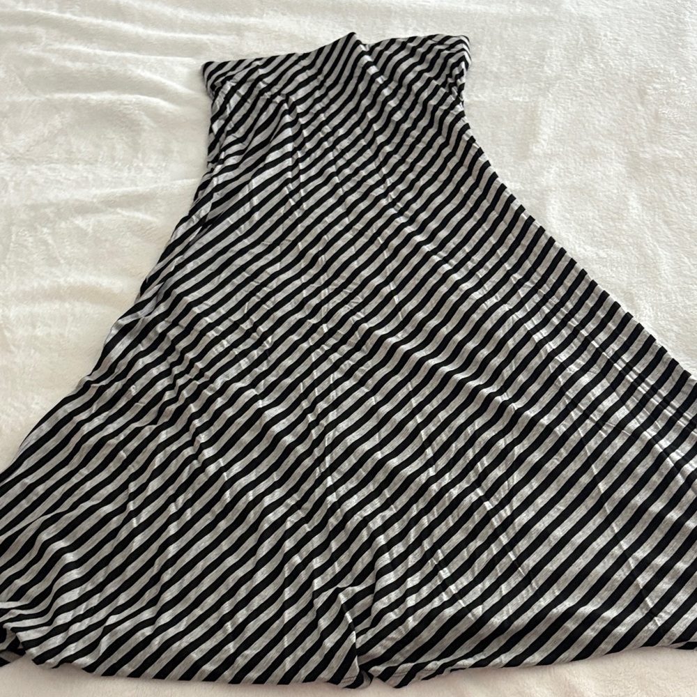 Joan Vass Black and Gray Striped Dress